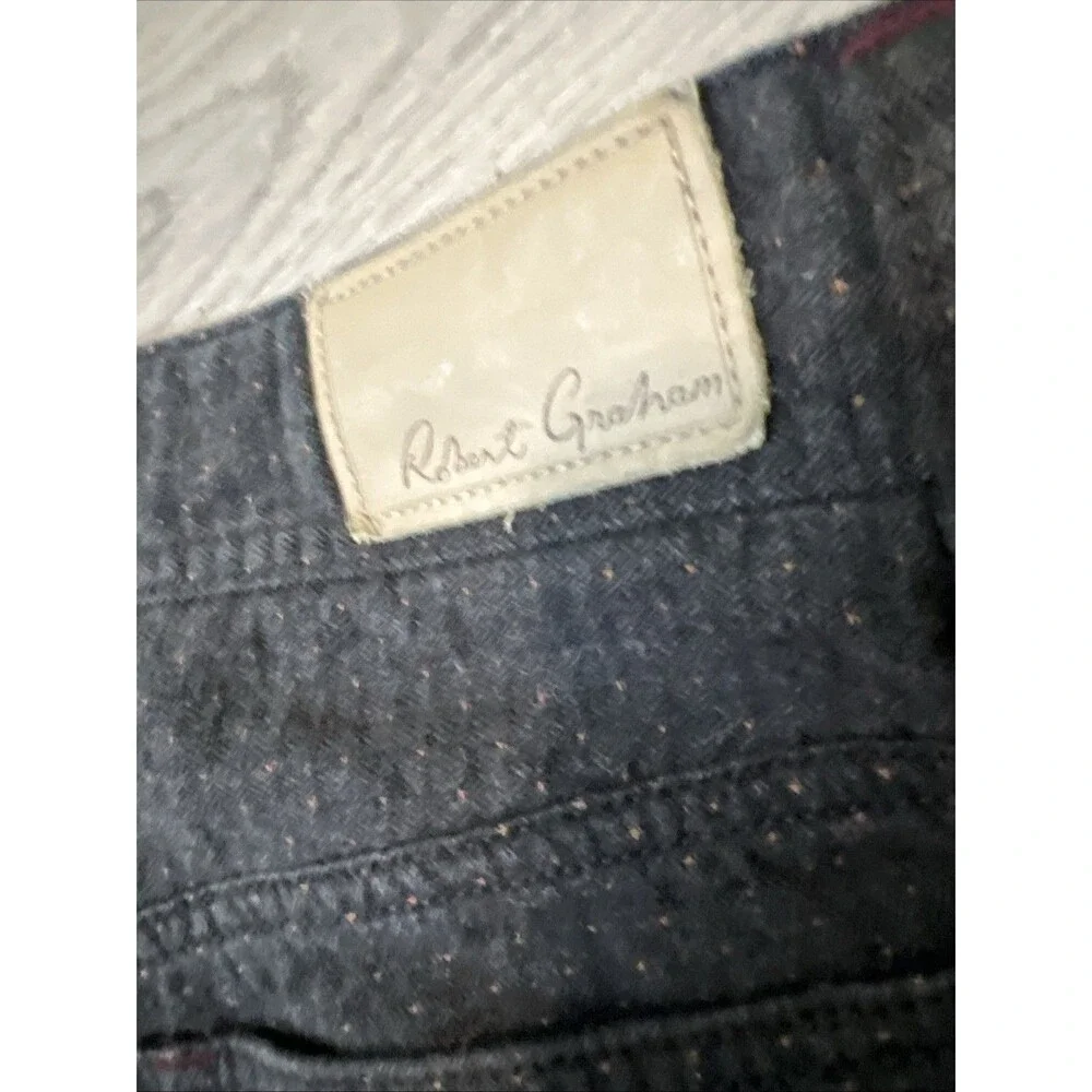 Robert Graham Mens Charcoal Grey Micro Dot Textured Cotton Straight Leg Pants 32